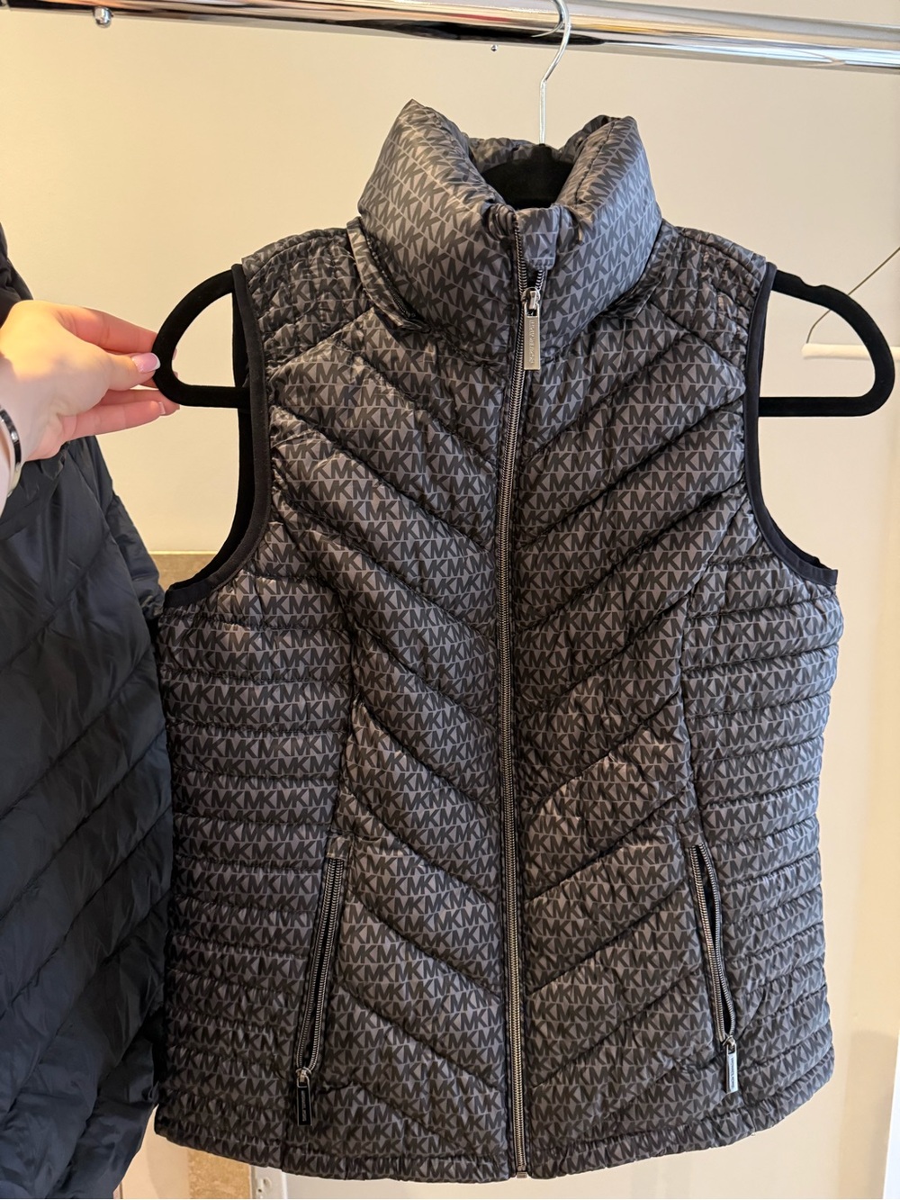 Michael Kors Black & Gray MK Logo Quilted Puffer Vest